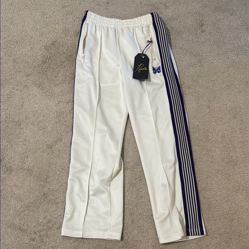 Needles (Japan) White Track Pants with Purple Stripes